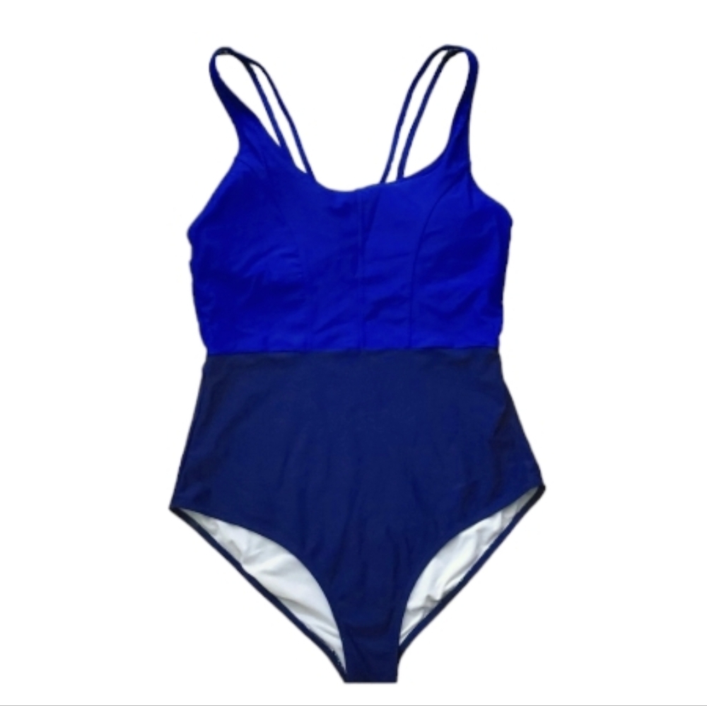 Amazon 2 Tone Blue Color Block Racer Back Womans One Piece‎ Swimsuit Medium